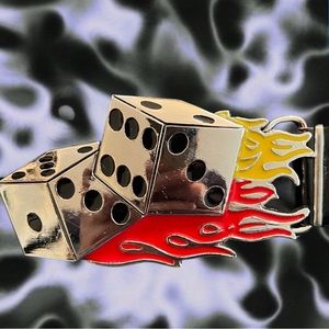 flaming dice belt buckle